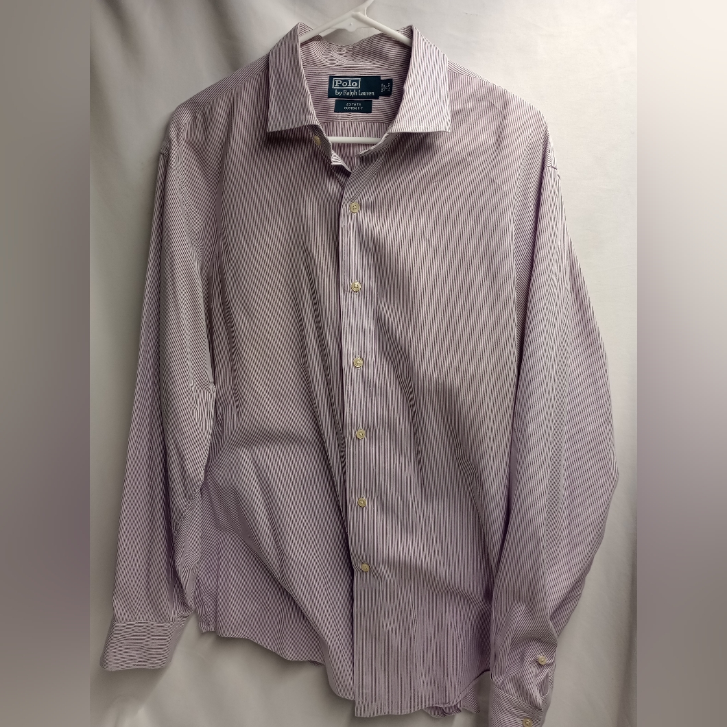 Ralph LaurenPolo Estate Custom Fit Dress Shirt 17 3435 Purple Stripes